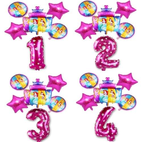 4 princess Cake Shape Aluminium Foil Number Balloons Set Happy Birthday Party Decoration Baby Shower Gifts Cartoon Foil Balloons