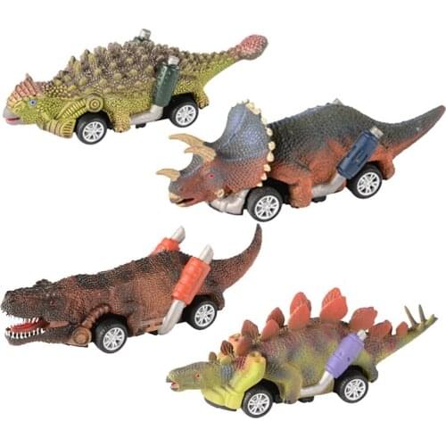4PCS Children Cartoon MINI Dinosaur Pull Back Car Model Toy PVC Pull Back Pull Back Inertia Car Doll Children Toy Gift