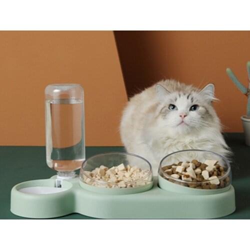 MADDEN Pet Automatic Feeder Double Bowls Cat Water Dispenser Tilt Cats Bowl Food Container Bottle Drinker for Dog Puppy Waterer