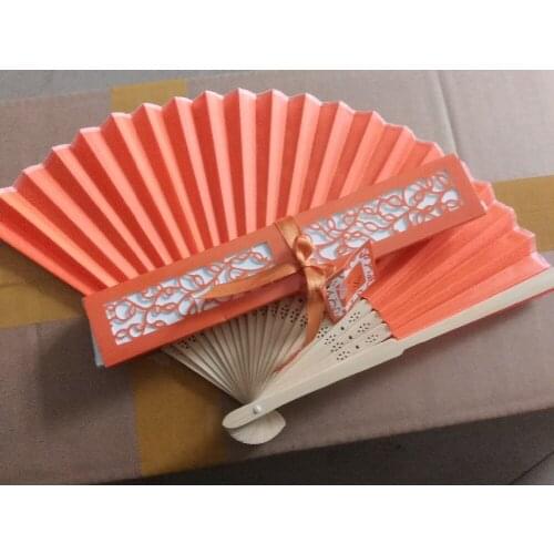 Free Shipping 50pcs/lot Luxurious Silk Fold hand Fan in Elegant Laser-Cut Gift Box Wedding Party Favors Gifts