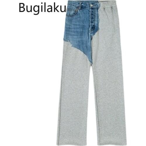 Bugilaku Casual High Waist Pants Women All-match Denim Patchwork Chic Trousers Female New Arrival 2021 Loose Pantalones Femme