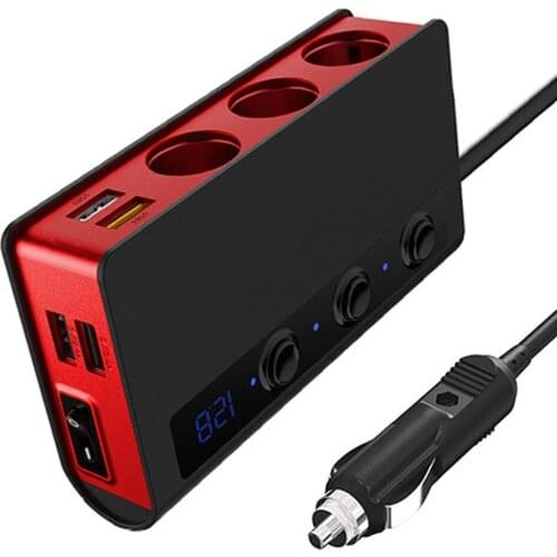 Quick Charge 3.0 Cigarette Lighter Socket Splitter 12V/24V 3-Socket 180W On-Off Car Splitter With 4-Port USB Car Charger