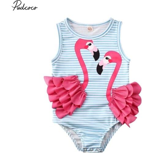 2020 Brans Flamingo Kid Baby Girl One Piece Swimwear Bodysuit Summer New Striped Swimwear Bathing Suit Beachwear Tankini 0-4Y