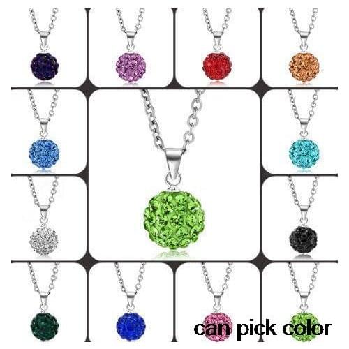 Factory price!mixed Fashion Micro Pave CZ clay women wedding ball Pendant Silver Plated Chain crystal Necklace u845