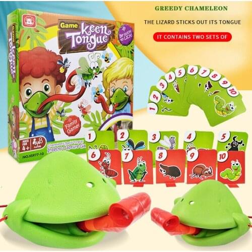 Frog Cover Sticking Out Tongue Chameleon Lizard Mouth Funny Card Game Family Party Toy Quick Lick Card Toy Set