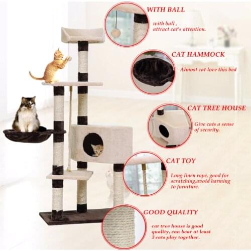 Domestic Delivery H139cm Cat Toys Cat House Kitten Bed Hanging Balls Tree Pet Furniture&Scratchers Wood for Cats Climbing Frame