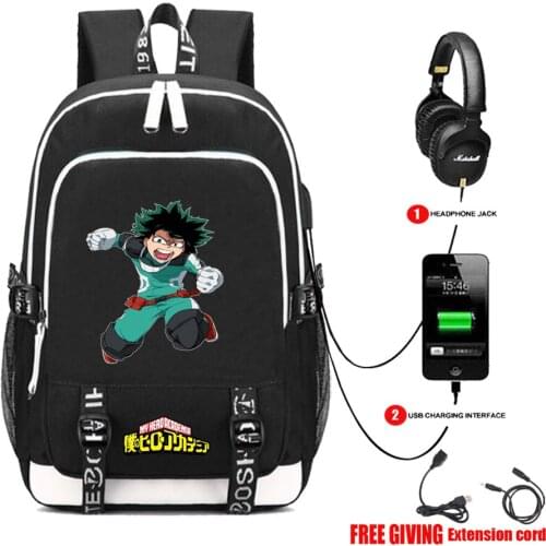 USB Charge Interface Men Women Travel Laptop bag Teenagers Shoulder Backpacks Anime My Hero Academia School Backpack 8 style