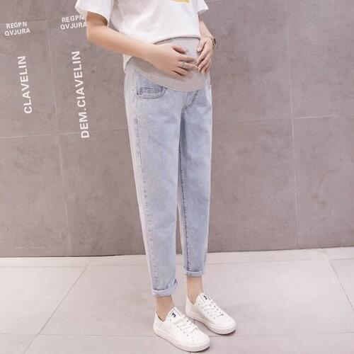 Pregnant womens jeans cropped trousers spring and autumn pregnant women casual baggy pants loose pregnant womens pants