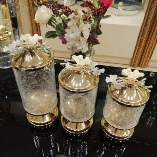 High Quality Luxury Glass Handcraft 3PCS JAR Set Storage Box Tea Coffee Sugar Salt Kitchen Food Container Airtight Bottle Lid