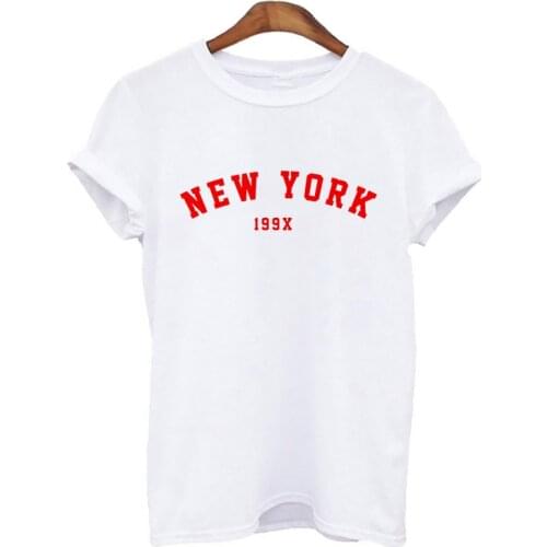 Multicolor New York letters print tee shirt female 90s Girl Harajuku Tshirt O-neck short sleeve Lady T shirt mujer