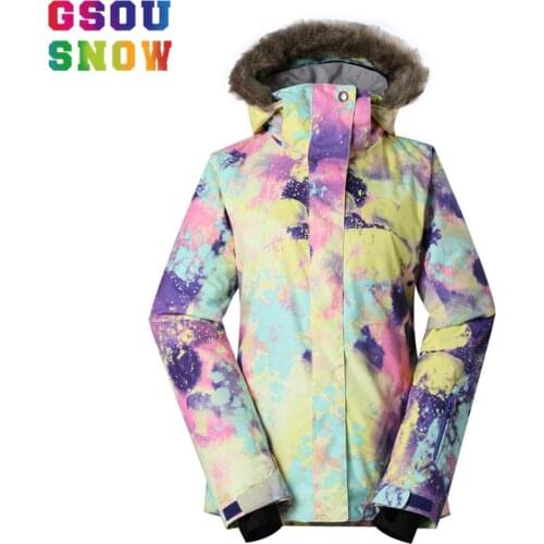 GSOU SNOW Brand Ski Jacket ski suit Womens Waterproof Snowboard Jacket Warmth Fur Hooded Winter Outdoor Snow Coat Skiing
