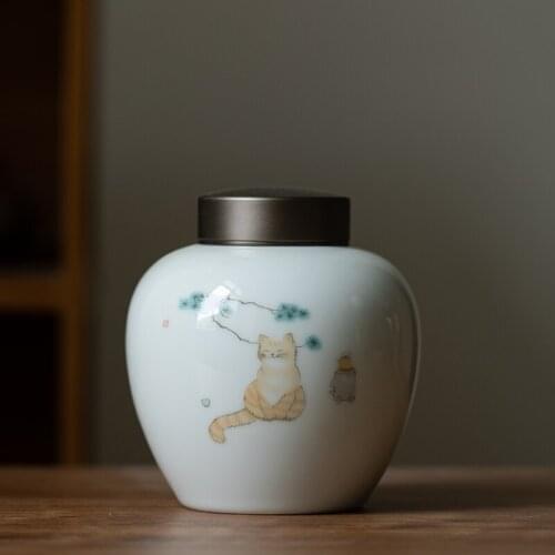 LUWU ceramic tea caddies cute cat tea canisters storage tea or food