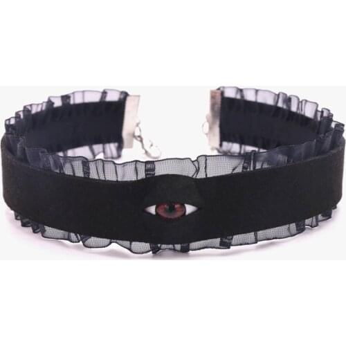 Eyes Lace Choker Female Gothic Punk Velvet Adjustable Torques Necklace New Fashion Casual Dark Choker Necklace Red Blue For Girl