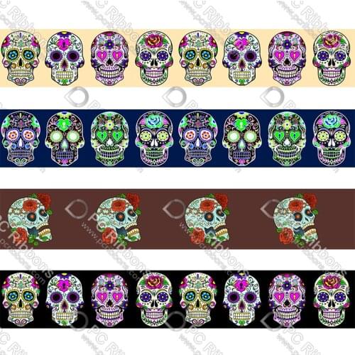 Custom skull Halloween printed grosgrain& foe DIY handmade materials Halloween wedding gift wrap tape ribbons 50 yards