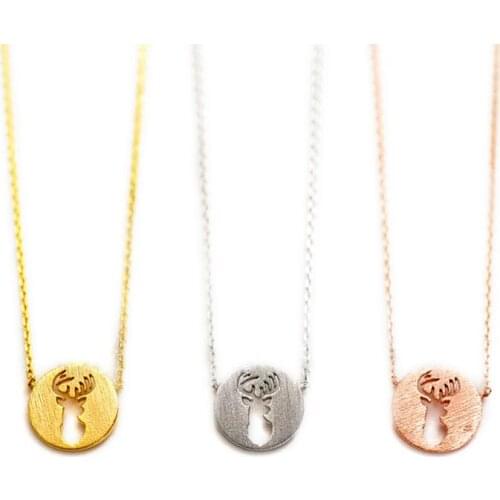 Fashion deer head pendant necklaces Circle hollow out deer head pendant necklaces Lovely animal gap shadow necklaces for women