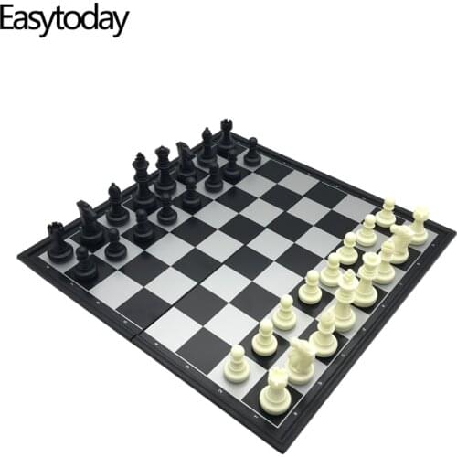 Easytoday Plastic Chess Games Set Magnetic Plastic Checkers Pieces Folding Chessboard Table Entertainment Game Gift