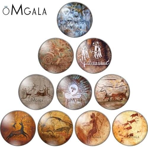 New Acient Cave Art Patterns 10pcs 12mm/18mm/20mm/25mm Round photo glass cabochon demo flat back Making findings