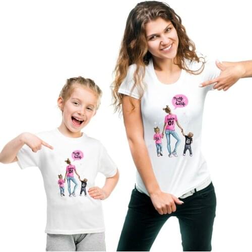 2020 New Funny Matching Mother and Daughter Clothes Summer Short Sleeve White Soft T-shirt Family T Shirt Plus Size