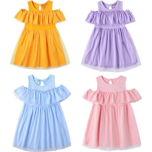New Summer Toddler Kids Baby Girls Casual Dresses lovely Clothes Off-shoulder ruffles Party Dresses Princess Casual dress 1-12T
