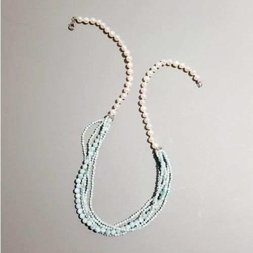 Lii Ji Larimar Freshwater Pearl Necklace Natural Stone 925 Sterling Silver 18K Plated Female Necklace 44cm Delicate Jewelry