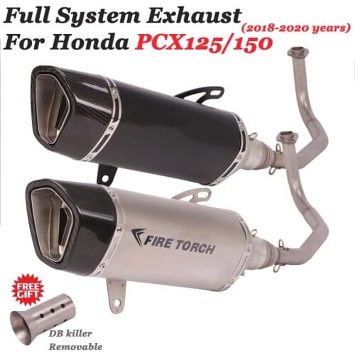 Full System Motorcycle Exhaust Escape Slip On For Honda PCX125 PCX150 PCX 125 150 Front Link Pipe Carbon Fiber Muffler DB Killer