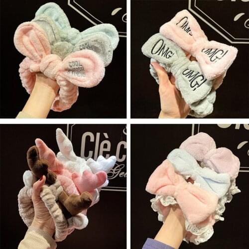 HairBand For Washing Face Soft Warm Coral Fleece OMG letters Headband Lace Bow and Animal ears For Women Girls Turban Fashion Ha