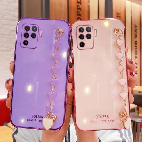 Wrist Chain Love Heart Phone Case For Oppo Realme C15 Luxury Camera Protective Cover Realme C3 6i 5i 8 Pro C11 C21 C20 C25 Case