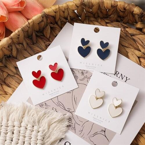New Product All-match Simple Small Heart-shaped Metal Drip Glaze Red White Earrings Korean Sweet Romantic Womens Jewelry Gift