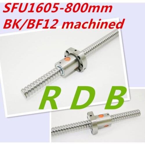 SFU1605 800mm RM1605 Ball Screw SFU1605 800mm + 1 pc 1605 Single Ball Screw Nut for cnc parts with BK/BF12 end machined