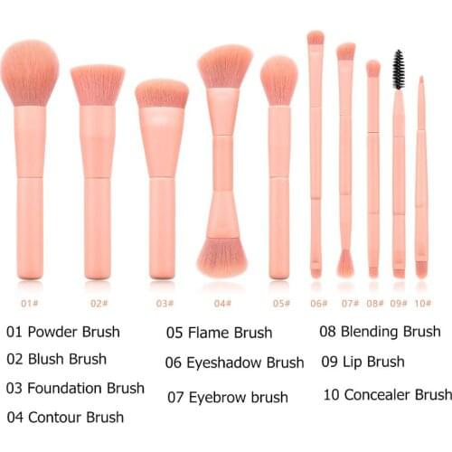 Tfscloin 1Set of Makeup Brushes 10pcs Pink Handle Women Foundation Make Up Brush Double Head Mini Eye and Face Cosmetic Tools