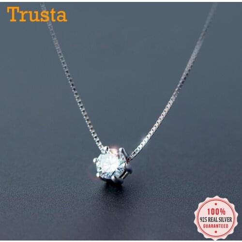 TrustDavis New Womens 100% 925 Sterling Silver Jewelry CZ Stone Pendant Short 41cm Necklace Cute Gift Girls Lady DS185
