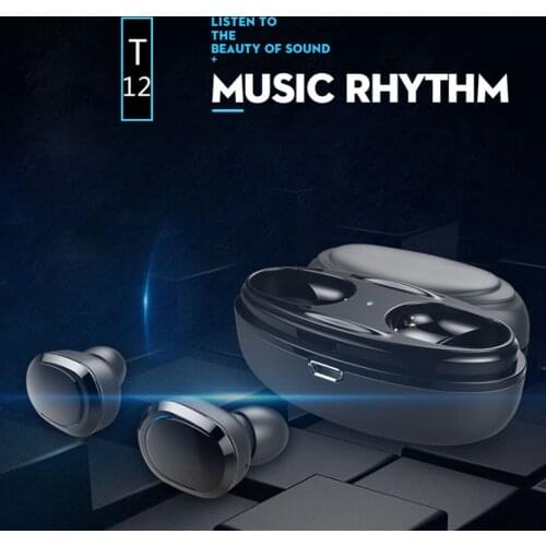 T12 TWS Bluetooth-compatible HIFI Mini Wireless Earphones Sport Earbuds Waterproof Stereo Bass Headset with Mic Charging Box
