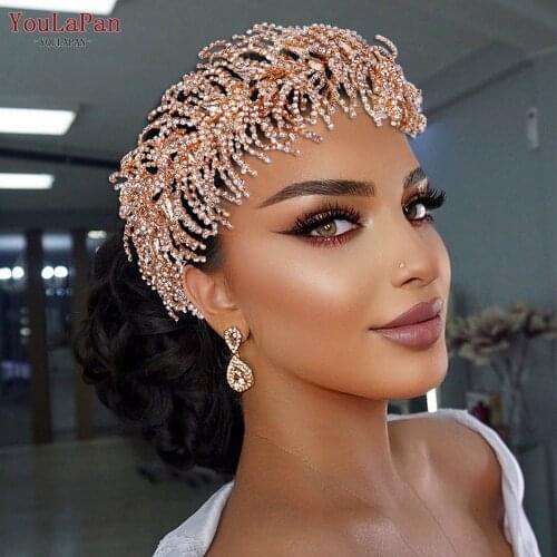 YouLaPan HP386 Luxury Bridal Tiaras Headband Crystal Leaf Vine Wedding Hair Accessories Handmade Rhinestone Crown Headpiece 2021