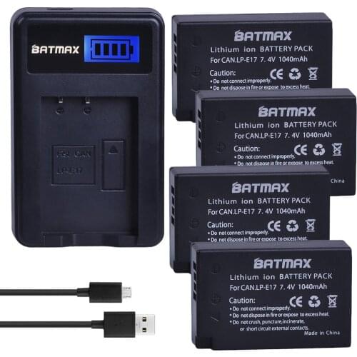 4Pcs LP-E17 LP E17 LPE17 Battery accu + LCD USB Charger for Canon EOS M3 M5 M6 750D 760D T6i T6s 800D 8000D Kiss X8i