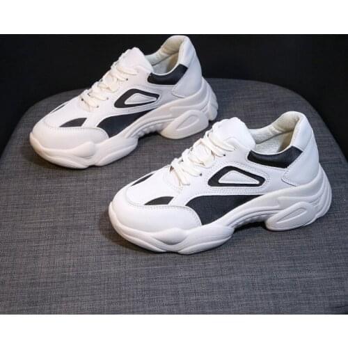 2019 Autumn New Women Black White Casual Shoes Breathable Platform Woman Chunky Sneakers Ladies Tenis Trainers Chaussure K8-95
