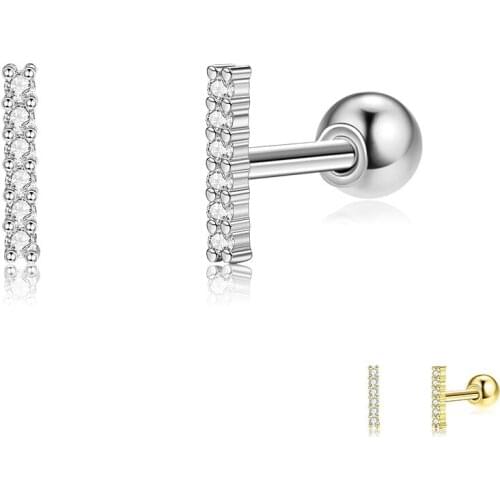 SILVERHOO 925 Sterling Silver Earring Full Clear Cubic Zirconia Square Shape Small Stud Earring For Women Rose Gold Fine Jewelry