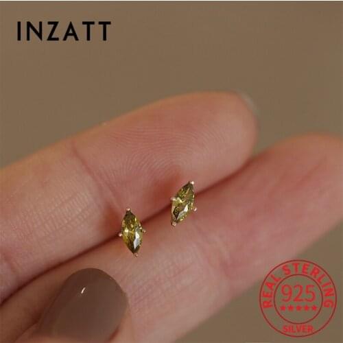 INZATT Real 925 Sterling Silver Oval Crystal 14K Gold Stud Earrings For Women OL Fine Jewelry Piercing Accessories Drop Shipping
