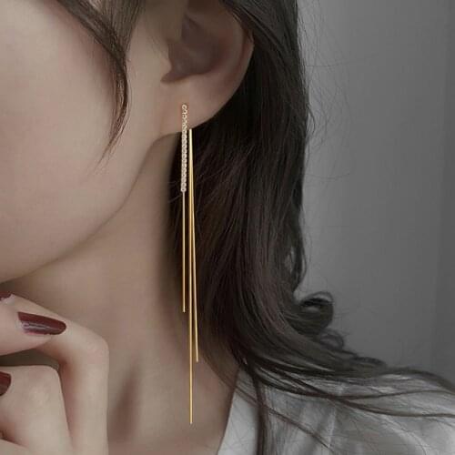 Trend 925 Sterling Silver Long Thread Tassel Drop Earrings For Women Crystal Temperament Dangle Earrings Korean Fashion Jewelry