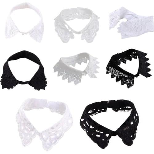 Womens Hollow Out Lapel False Collar Detachable Embroidery Paisley Floral Fake Half-Shirt Blouse Retro Polyester Choker Necklace