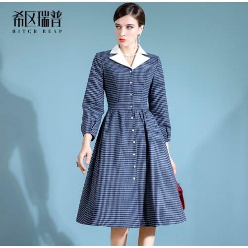 High End Suit Dress Autumn Dress 2021 New Womens Temperament Lantern Sleeve Medium Length Swing Skirt