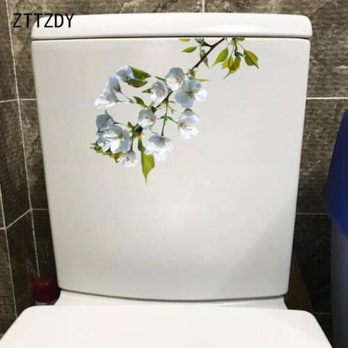 ZTTZDY 22*18.9CM White Flowers Home WC Toilet Seat Stickers Decor Wall Decals T2-0479