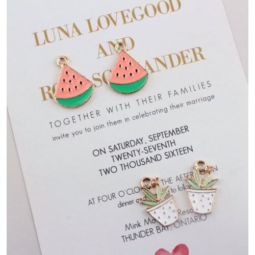 10pcs lovely Cute watermelon Aloe vera enamel charm White potted plants pendant for hair accessories earring diy jewelry