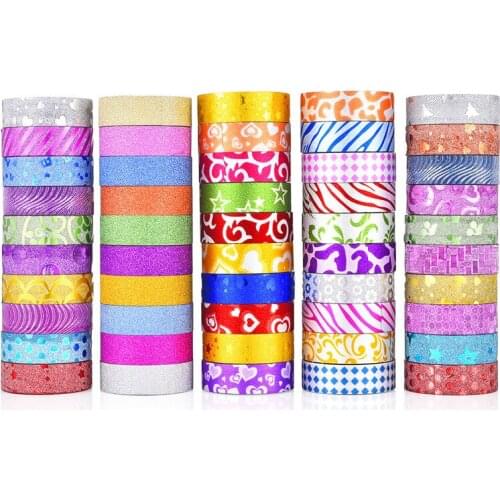 10pcs Glitter Washi Tape 1.5cmx300cm Stationery Scrapbooking Decorative Adhesive Tapes DIY Color Masking Tape School Supplies