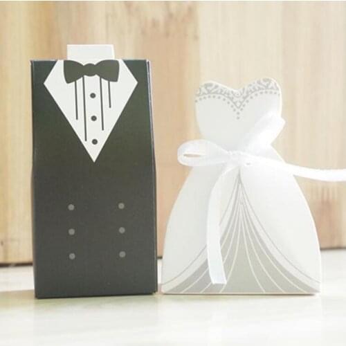 100pcs/lot Bride and Groom candy box with ribbon Wedding Favor Boxes Gift box mariage casamento wedding Decoration For party