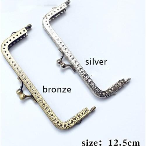 12.5cm women DIY coin bag making metal knurling clasp purse frame kiss buckle silver bronze color 10pcs/lot