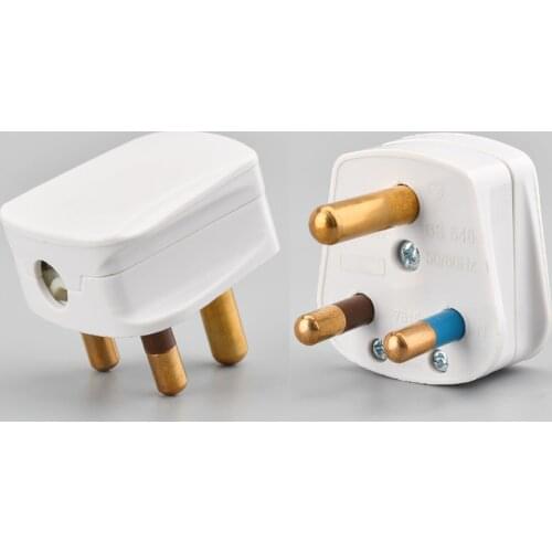 15A Top Plug Electric South Africa Big 3 Pins Round plug AC Electrical Power Male Plug Socket White Color