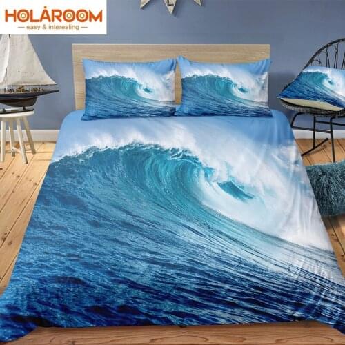 2/3PCS Bedding Set Wave Scenery Print Duvet Cover Set 3D Reactive Printing Bedclothes With Pillowcase Home Bedroom Decoration