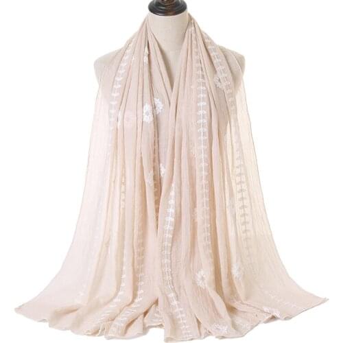 2020 Embroidered Cotton Scarf Women Autumn Female Bandana Cotton Scarves Long Shawl Foulard Large Size Muslim Hijab Stoles 1pc