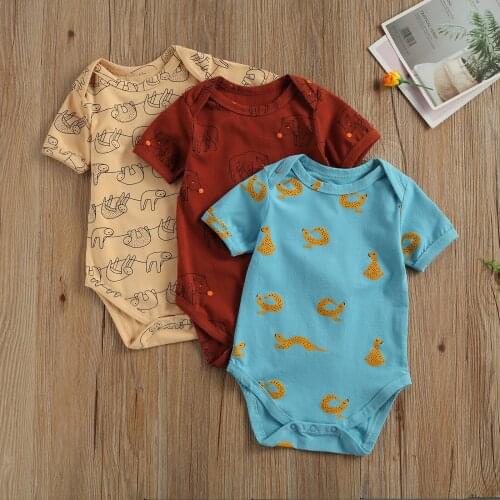 2021 Kids Infant Boys Girls Baby Summer Clothing Newborn Baby Cartoon Animal Print Romper Fashion Short Sleeve Jumpsuits