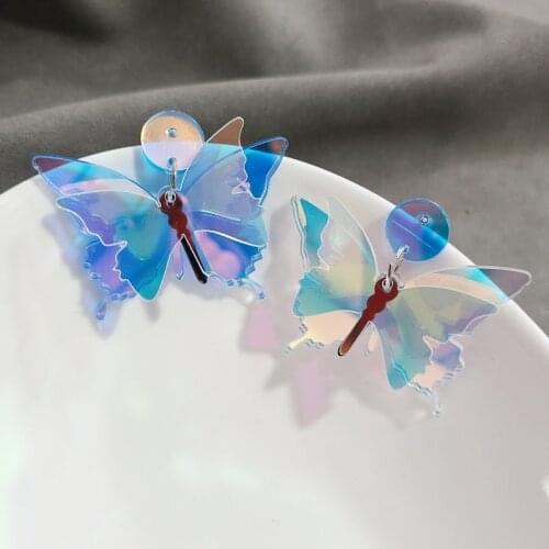 2021 New Shiny Popular 3D Steric Butterfly Earrings Colorful Laser Acrylic Earring Personalized Drop Long Big Earrings for Women